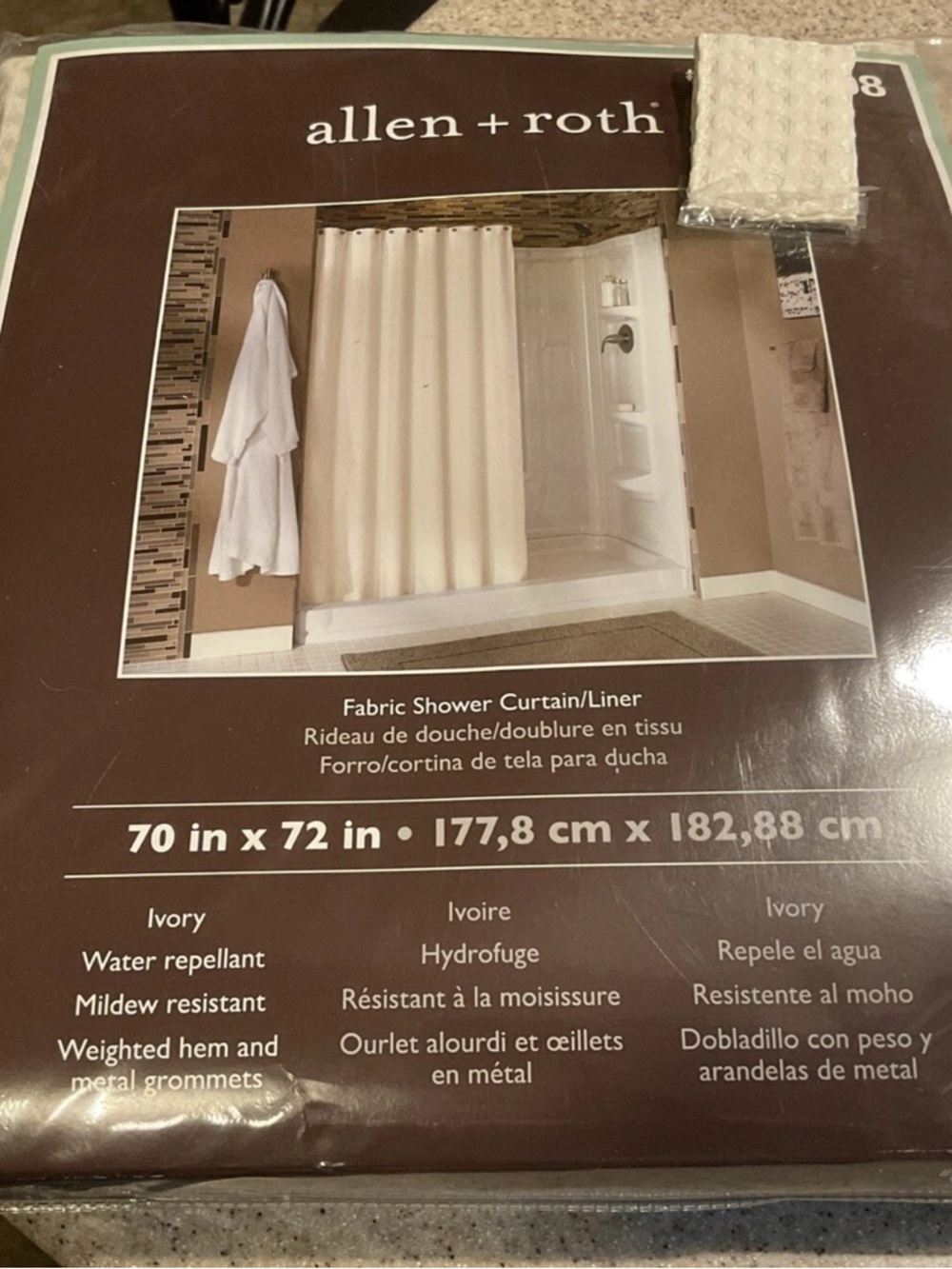Allen + Roth Ivory Fabric Shower Curtain w/Liner 70x72” NIP